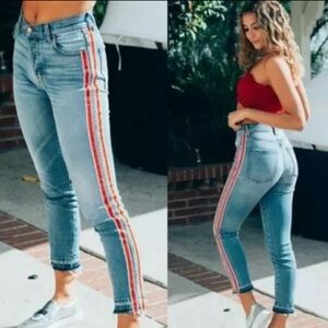 REVICE "Ruby Tuesday" Jeans With Red Racer Stripe with Frayed Hem Size 25